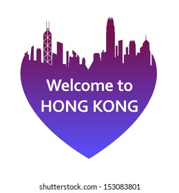 Vector illustration of Hong Kong skyline in heart shape. Welcome to Hong Kong