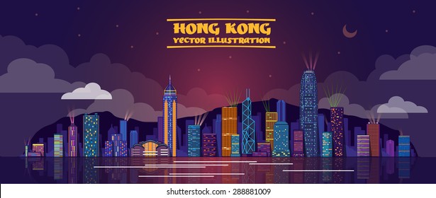 Vector illustration of Honk Kong by night . vector illustration 