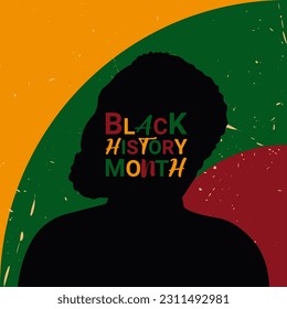 Vector illustration honoring Black History Month, showcasing an abstract background and the silhouette of an African American man. A vibrant celebration of African American history.