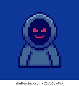 Vector Illustration of Hooded Villain with Pixel Art Design, perfect for game assets themed designs