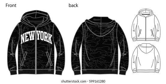 Vector illustration of hoodie shirts. Front and back views