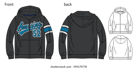 Vector illustration of hoodie shirts. Front and back views