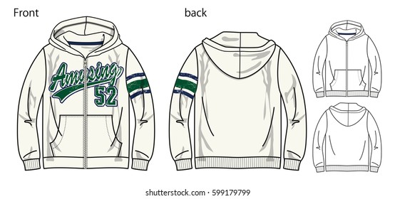 Vector illustration of hoodie shirts. Front and back views