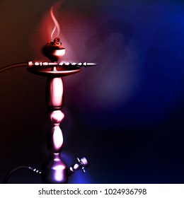 Vector illustration of a hookah concept, party, restaurant. A shiny hookah for smoking.