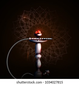 Vector illustration of a hookah concept, party, restaurant. A shiny hookah for smoking.