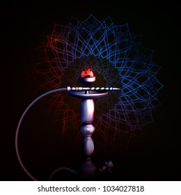 Vector illustration of a hookah concept, party, restaurant. A shiny hookah for smoking.