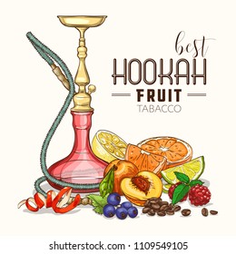 Vector illustration, hookah with fruits and coffee