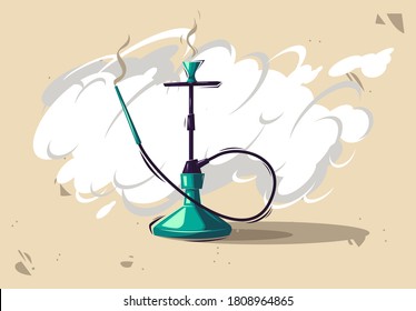 Vector illustration of a hookah with smoke in the background