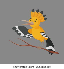 Vector illustration with a hoopoe. Exotic, rare birds