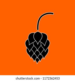 Vector illustration of hop cone's black silhouette on orange background