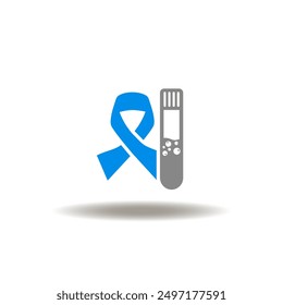 Vector illustration of hope ribbon and test tube. Icon of hiv aids. Symbol of testing blood. Sign of medical laboratory tests.