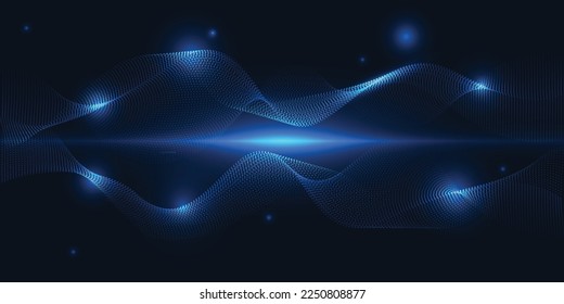 Ilustración vectorial del circuito de línea de rejilla digital azul horizonte y del wireframe de forma de onda.Tecnología digital futura y concepto de innovación.