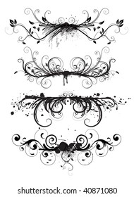 Vector illustration of horizontal abstract Grunge design floral elements set