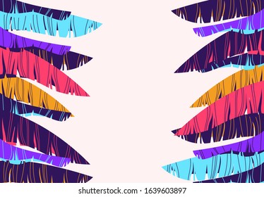 Vector illustration of a horizontal background with multicolored palm leaves on the edges