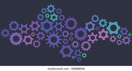 vector illustration of  horizontal banner with abstract mechanism concept in dark blue colors
