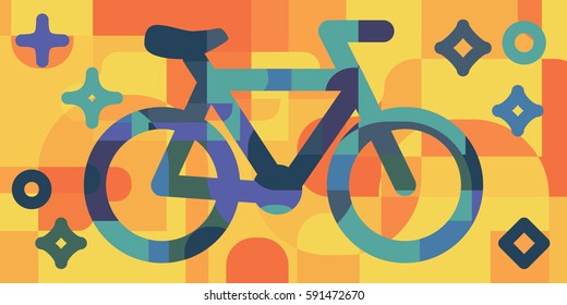 vector illustration of  horizontal banner with bicycle and lock for security concepts in geometric style design