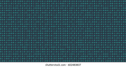 vector illustration of  horizontal banner with binary computer code in dark colors with green numbers