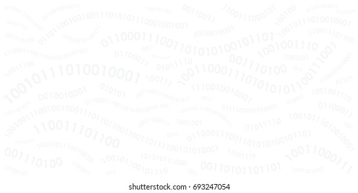 vector illustration of horizontal banner with binary computer code in wave shapes on white and grey background