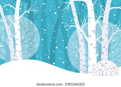 Vektorgrafik. Horizontaler Banner Blaue Winterschneewaldlandschaft