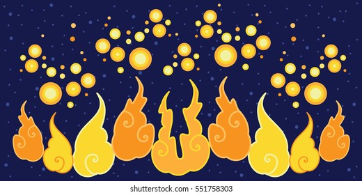 vector illustration of horizontal banner with bright orange bonfire on dark night background for light festival concept