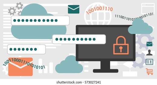 vector illustration of horizontal banner with codes screen and lock for password managers designs 