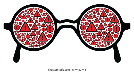 vector illustration of horizontal banner with glasses and red attention marks for announcements and surprising news concepts