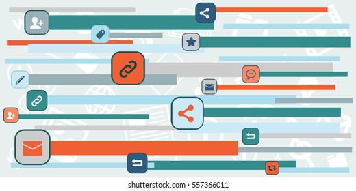 vector illustration of horizontal banner with internet actions icons and speech boxes for search engine optimization concepts and digital marketing campaigns