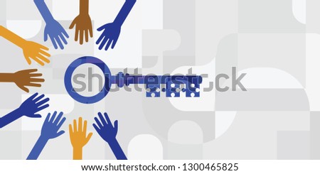 vector illustration of horizontal banner with key and hands trying to reach it