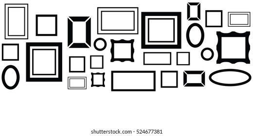vector illustration of horizontal banner with plenty of frames for paintings or art gallery concept in black and grey colors