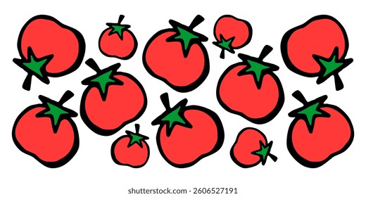 
Vector illustration of a horizontal banner with ripe tomatoes on a white isolated background