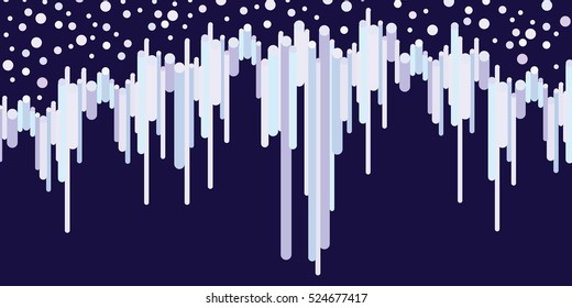 vector illustration of horizontal banner with snowflakes and frozen water streams for winter designs on dark background