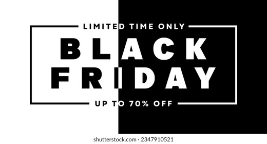 Vector illustration horizontal Black Friday Sale banner black and white background. Suitable for flyer, business, marketing, merchandise, promotion, shopping, web, social and fashion ads
