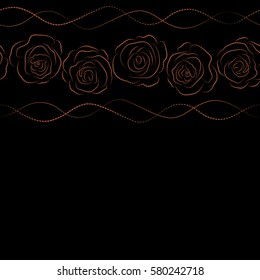 Vector illustration. Horizontal bouquets of brown and black roses silhouette with copy space (place for your text). Seamless pattern.