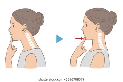 Ilustração vetorial do exercício de dobra do queixo horizontal