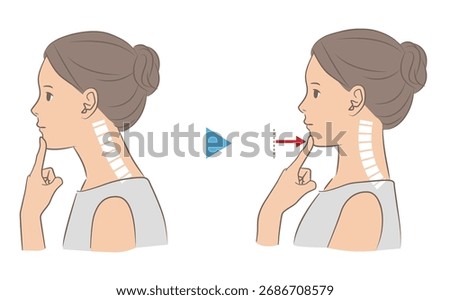 Vector illustration of horizontal chin tuck exercise
