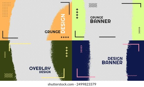 Vector illustration. Horizontal color brush strokes border elements. Ink design for web template, thumbnail, cover, overlay, website banner. Paint graffiti with memphis pattern geometric elements