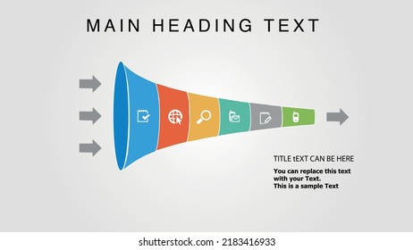 ilustración vectorial HORIZONTAL FUNNEL DIAGRAM Plantilla de diseño gráfico con iconos y 6 opciones o pasos. Se puede usar para procesos, presentaciones, diseño, banner, gráfico de información.