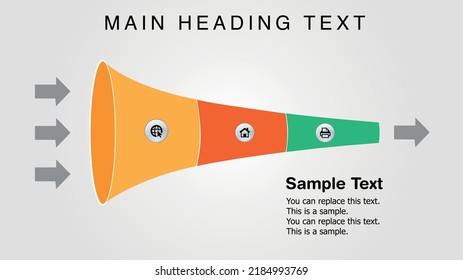 Vector Illustration HORIZONTAL FUNNEL DIAGRAM Shaped Design Infographic Template With Icons And 3 Options Or Steps. Can Be Used For Process, Presentations, Layout, Banner, Info Graph.