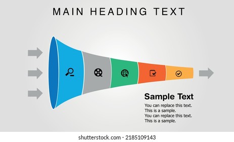 vector illustration HORIZONTAL FUNNEL DIAGRAM design Infographic template with icons and 5 options or steps. Can be used for process, presentations, layout, banner, info graph. - Shutterstock ID 2185109143