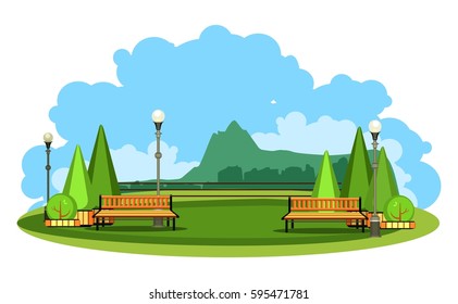 Vector illustration horizontal landscape summer day mountains on the horizon in plain view semicircular plateau