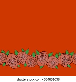 Vector illustration. Horizontal orange, green and pink floral seamless pattern with copy space (place for your text).