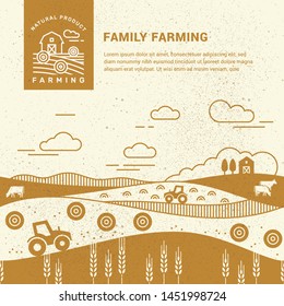 Vector illustration - horizontal seamless pattern family farm with a place for text and logo in two color. Text can also be removed.