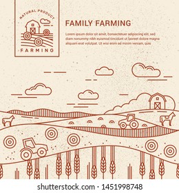 Vector illustration - horizontal seamless pattern family farm with a place for text and logo in two color. Text can also be removed.