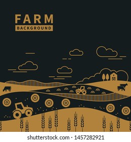 Vector illustration - horizontal seamless pattern family farm with a place for text and logo in two color. Text can also be removed.