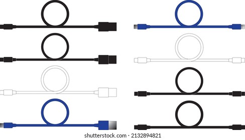 Ilustración vectorial de cables USB horizontales