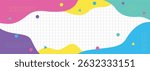 Vector illustration horizontal wavy colorful frames on transparent checked background. Yellow purple pink green blue geometric shapes. Color cartoon childish design style. Image funny summer hot sale