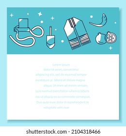 Vector illustration Horn Dreidel Tallit Tefillin Garnet Israel Judaism Religious Happy Holiday Chanukah Passover Sukkot Rosh Hashanah Yom kippur Shabbat Jewish Festival symbol Prayer Belief