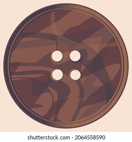 Ilustración vectorial de un botón de coser cuerno. Chocolate Brown 4 Hole Horn Button. Botón del Cuerno de 4 hoyos, de color beige vectorial y marrón.