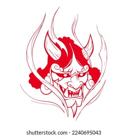 vector illustration of a horned demon samurai