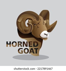 vector illustration of a horned goat, male goat's head with a gradation of brown shapes suitable for logos, websites, prints and ests.